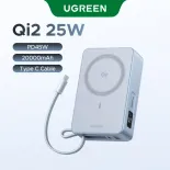 【Latest Tech】Sạc nhanh không dây từ tính UGREEN Magflow 20000mAh Qi2 25W Wireless Charging 45W Wired Fast Charging Powerbank Built in Type-C Cable for iPhone 17 pro max 17 pro Air 16e iPhone 16 Pro Max Qi2.2 Version Model:65959