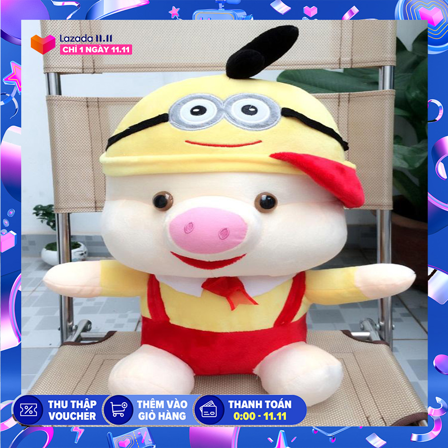 Gấu bông lợn nón minion cao 40cm đỏ