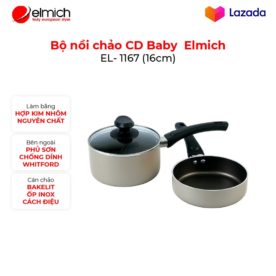 Bộ nồi chảo chống dính Baby Elmich EL- 1167 size 16cm