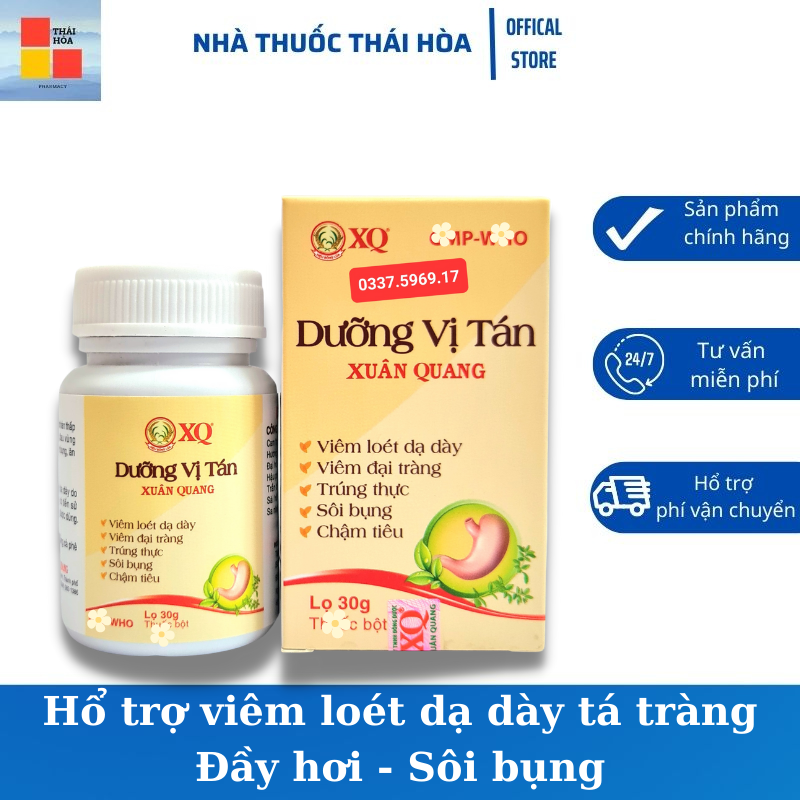 Dưỡng vị tán - Giảm viêm loét dạ dày - Rối loạn tiêu hóa - Ăn uống khó tiêu - Trúng thực - Lọ 30gr bột