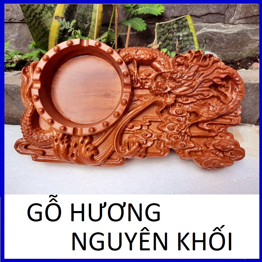 [HCM]Gạt tàn gỗ Hương đỏ nguyên khối chạm khắc Rồng phun lửa độc đáo  độc đáo