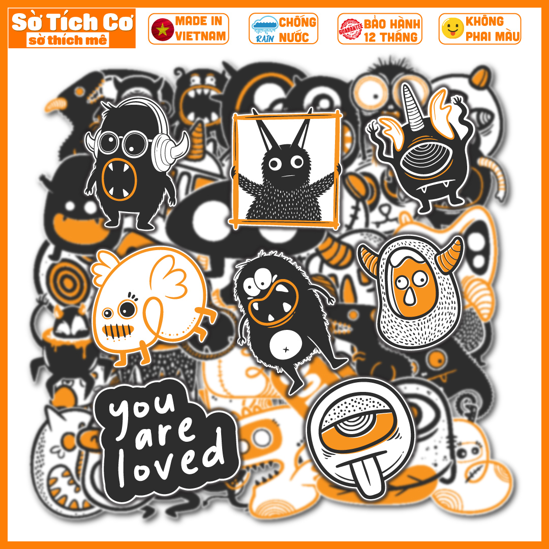 Bộ 50 Sticker Cute Monster dán điện thoại laptop nón bảo hiểm guitar vali MSP: C07