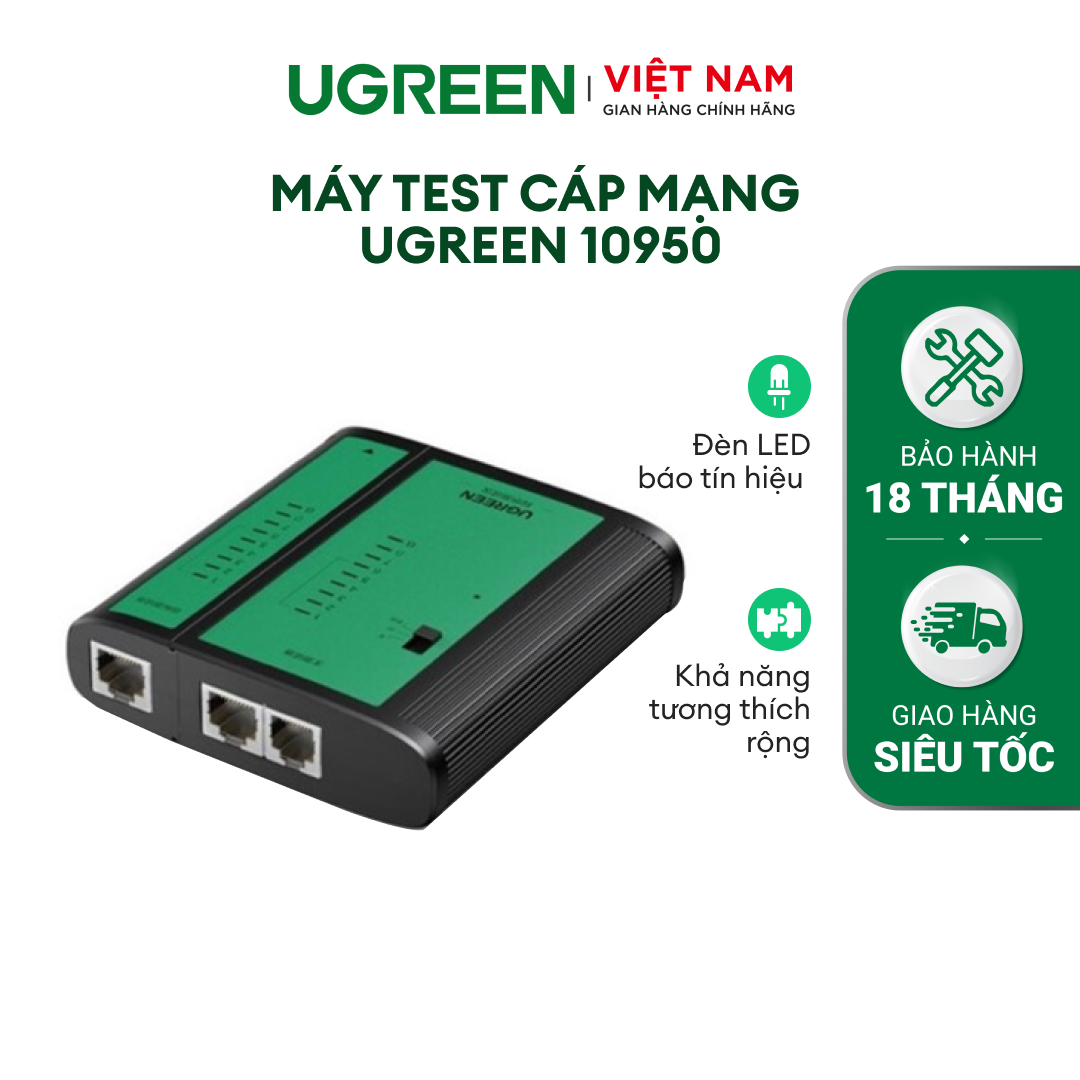 Máy test cáp mạng ugreen 10950 | đèn led báo tín hiệu | khả năng tương thích rộng | bảo hành 18 tháng 1 đổi 1