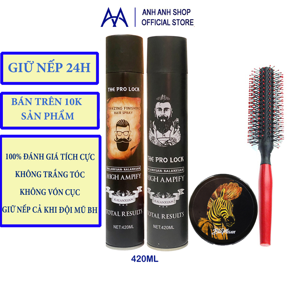 Combo Gôm The Prolock 420ml kèm Sáp NGỰA cứng hương kẹo ngọt tặng lược