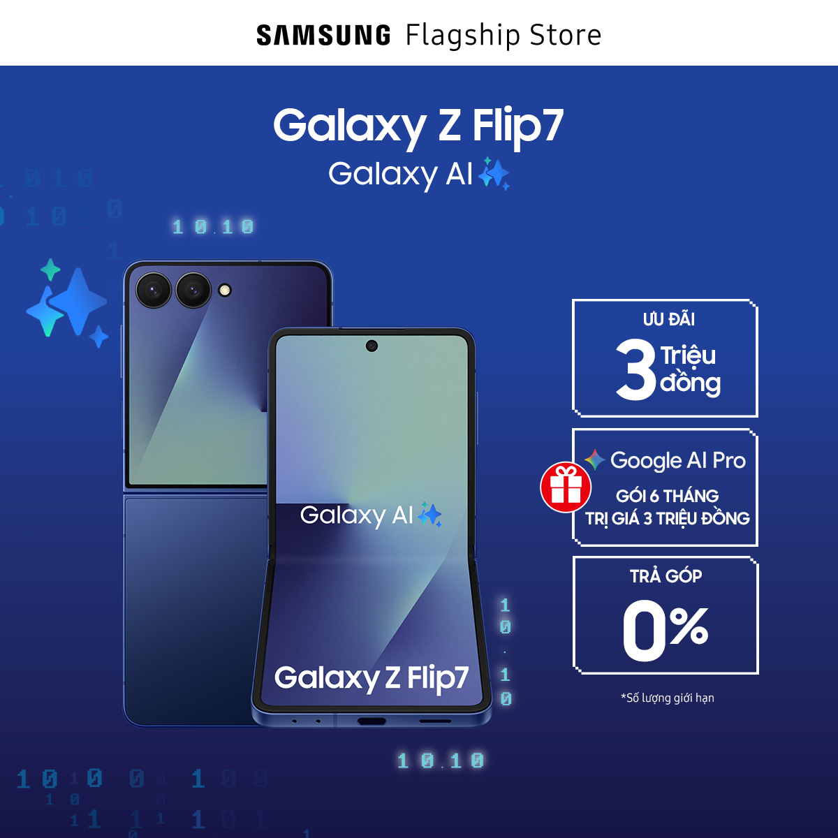 [MEGA SALE TỪ 20H 09.10] Điện thoại Samsung Galaxy Z Flip7, Điện thoại AI, Màn hình ngoài vô cực 4.1", Camera selfie 50MP, Mỏng nhất