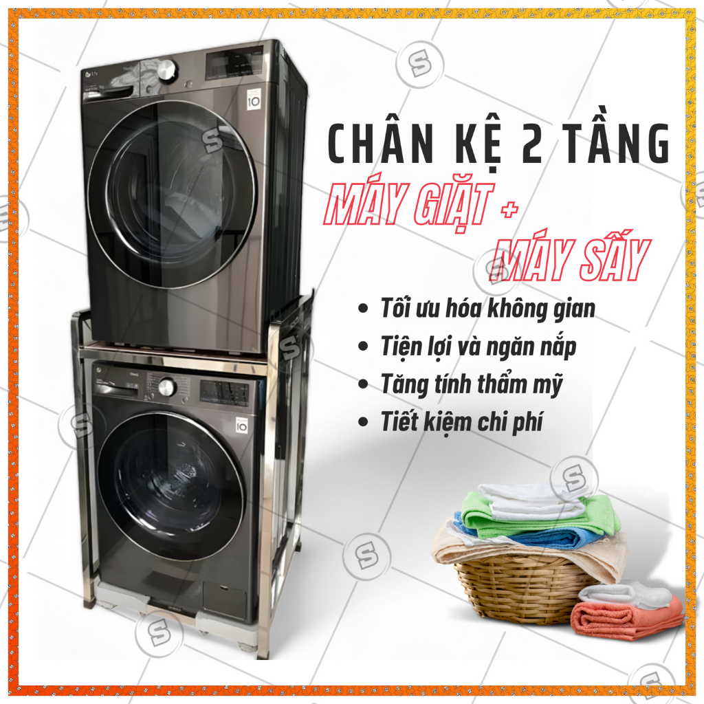 Kệ máy giặt, máy sấy 2 tầng chịu tải đến 300KG, phù hợp các loại máy giặt, máy sấy - Bảo hành 2 năm