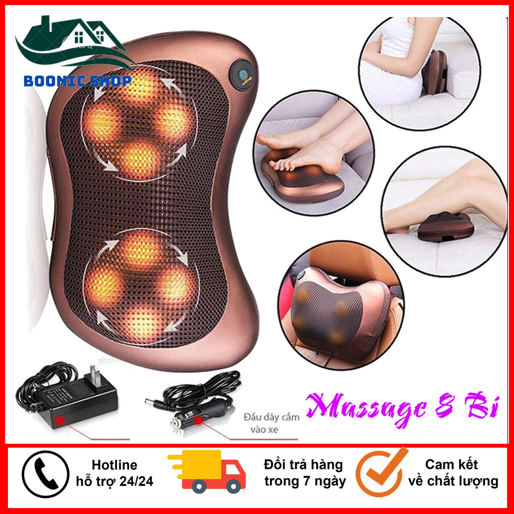 🎁hồng ngoại🎁 gối massage cổ vai gáy 8 bi hồng ngoại - máy massage toàn thân có hồng ngoại - bảo hành 6 tháng