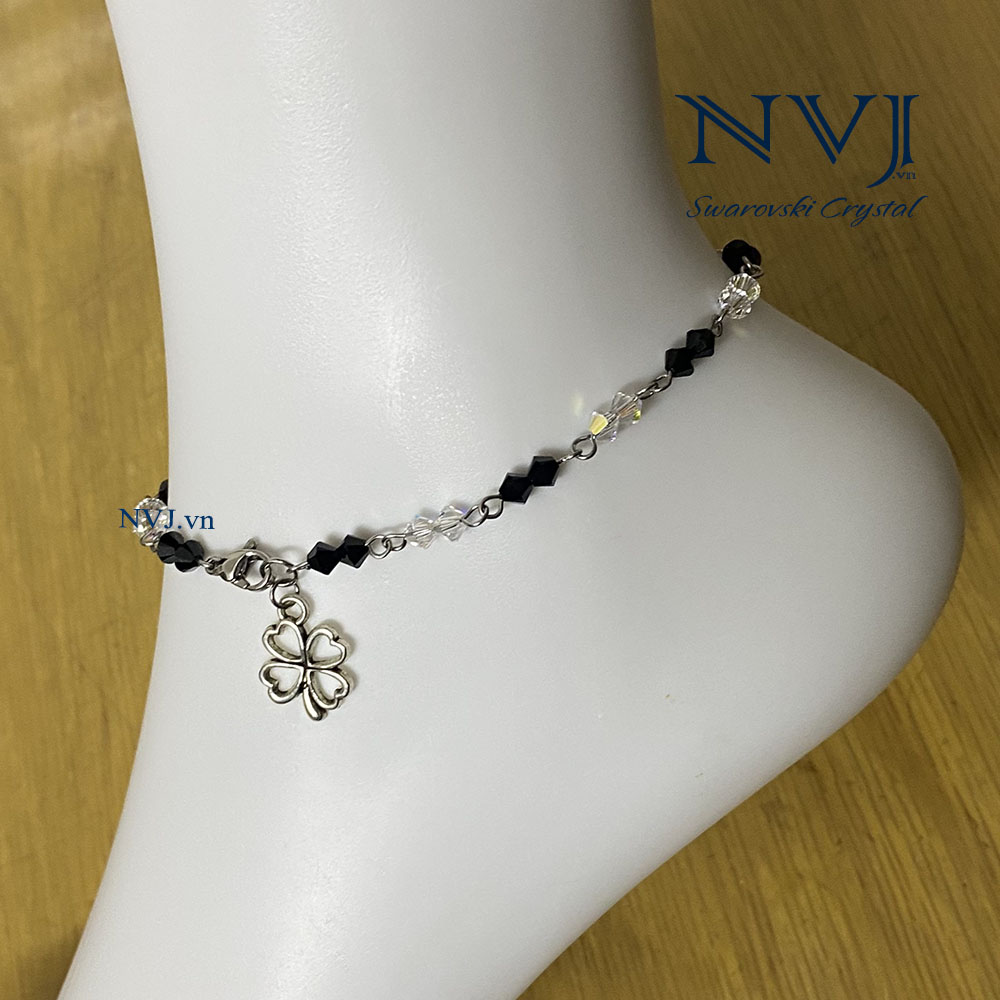 Vòng lắc chân pha lê Áo Swarovski anklet hạt nhỏ 4ly màu đen jet 280 & 001AB
