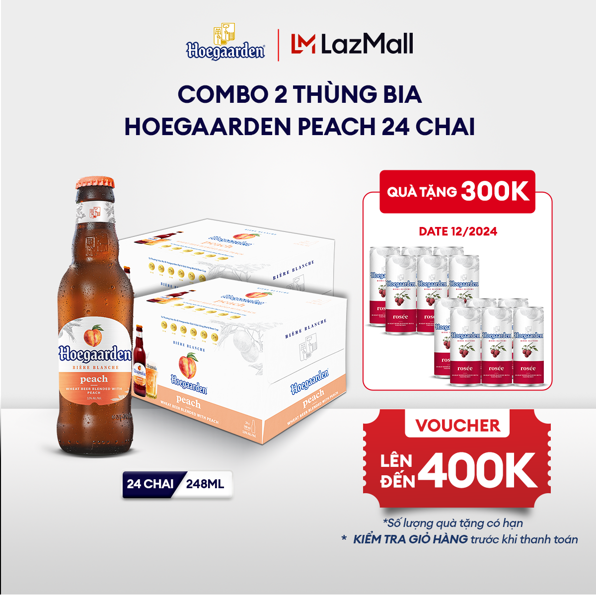 Combo 2 Thùng 24 Chai Bia Hoegaarden Peach (248ml/chai)