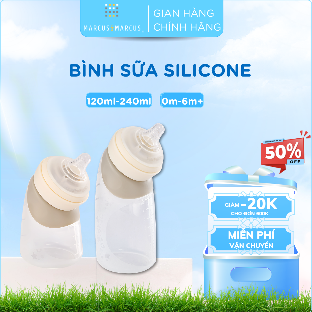 Bình Sữa Silicone Kháng Khuẩn bébémarc - An Toàn, Tự Nhiên (size 120ml, 240ml)