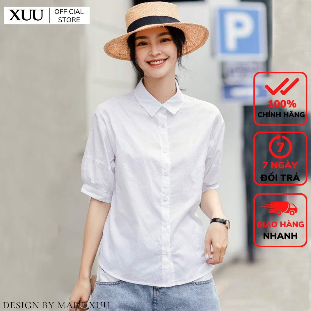 Áo sơ mi nữ công sở tay bồng cổ đức Xuu, áo kiểu nữ chất vải Tơ ý thoáng mát SM09