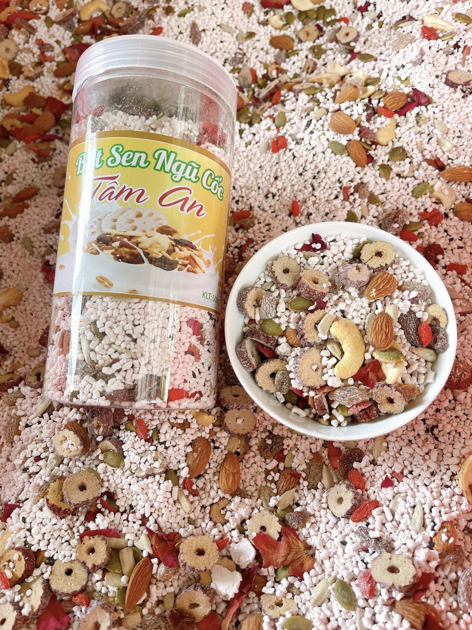 Bột củ sen mix hạt dinh dưỡng- hộp 500g - tinh bột củ sen hoà tan giảm cân ăn kiêng dưỡng