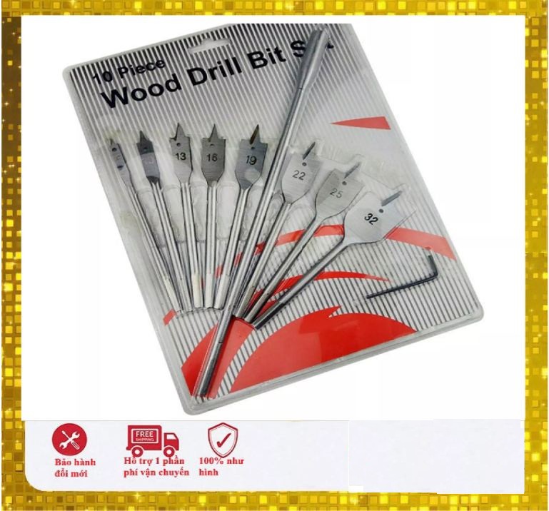Bộ mũi khoan gỗ,mũi khoét đuôi cá 10 chi tiết có thanh nối dài 6-32mm - Mũi khoan gỗ,mũi khoét gỗ đa năng