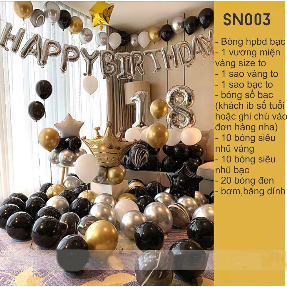 Set bóng trang trí sinh nhật đầy đủ y ảnh, trang trí sinh nhật giá rẻ đơn giản, dễ làm tại nhà