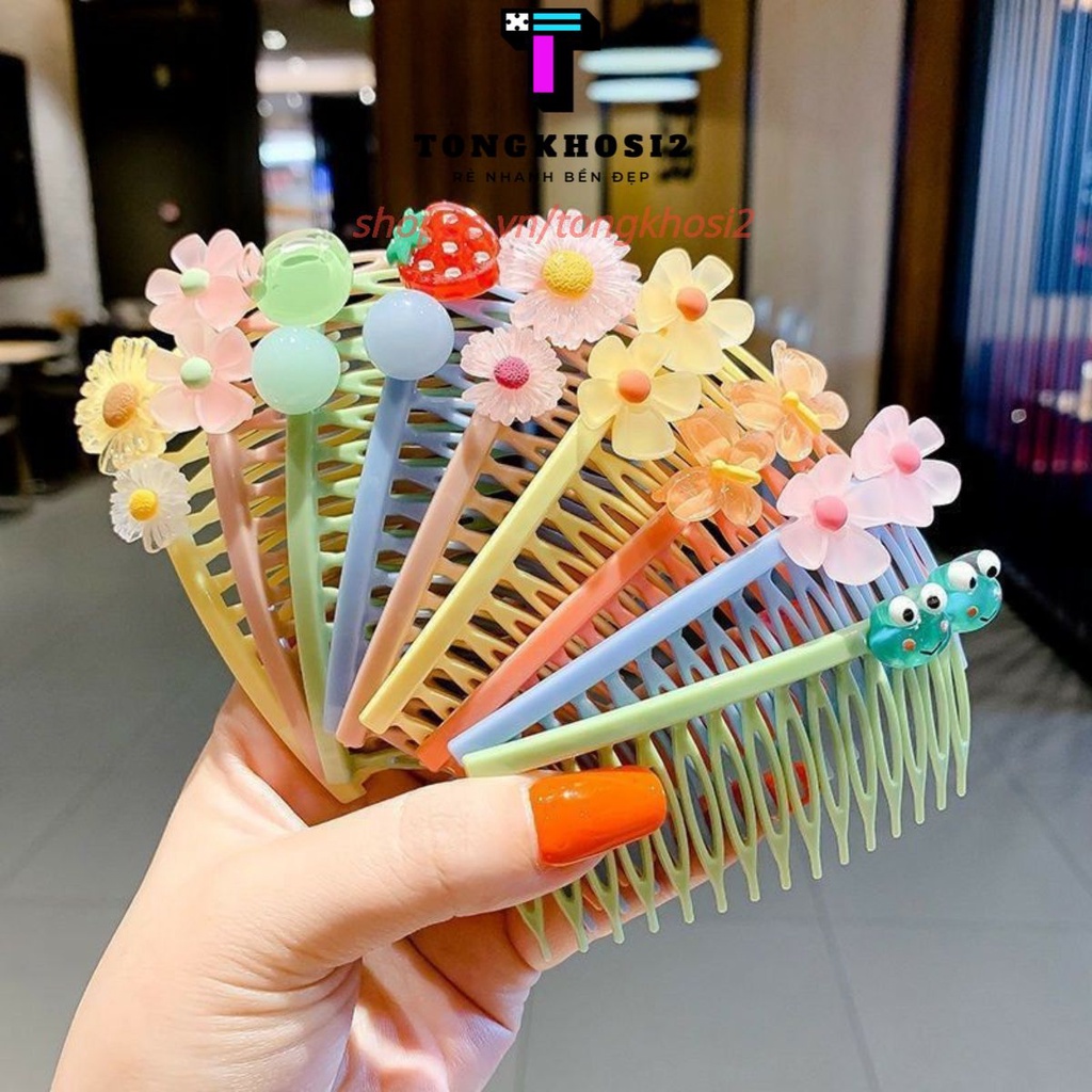 PVN30346 Lược bờm xược cài tóc đính hoa đáng yêu cho cho bé gái T2