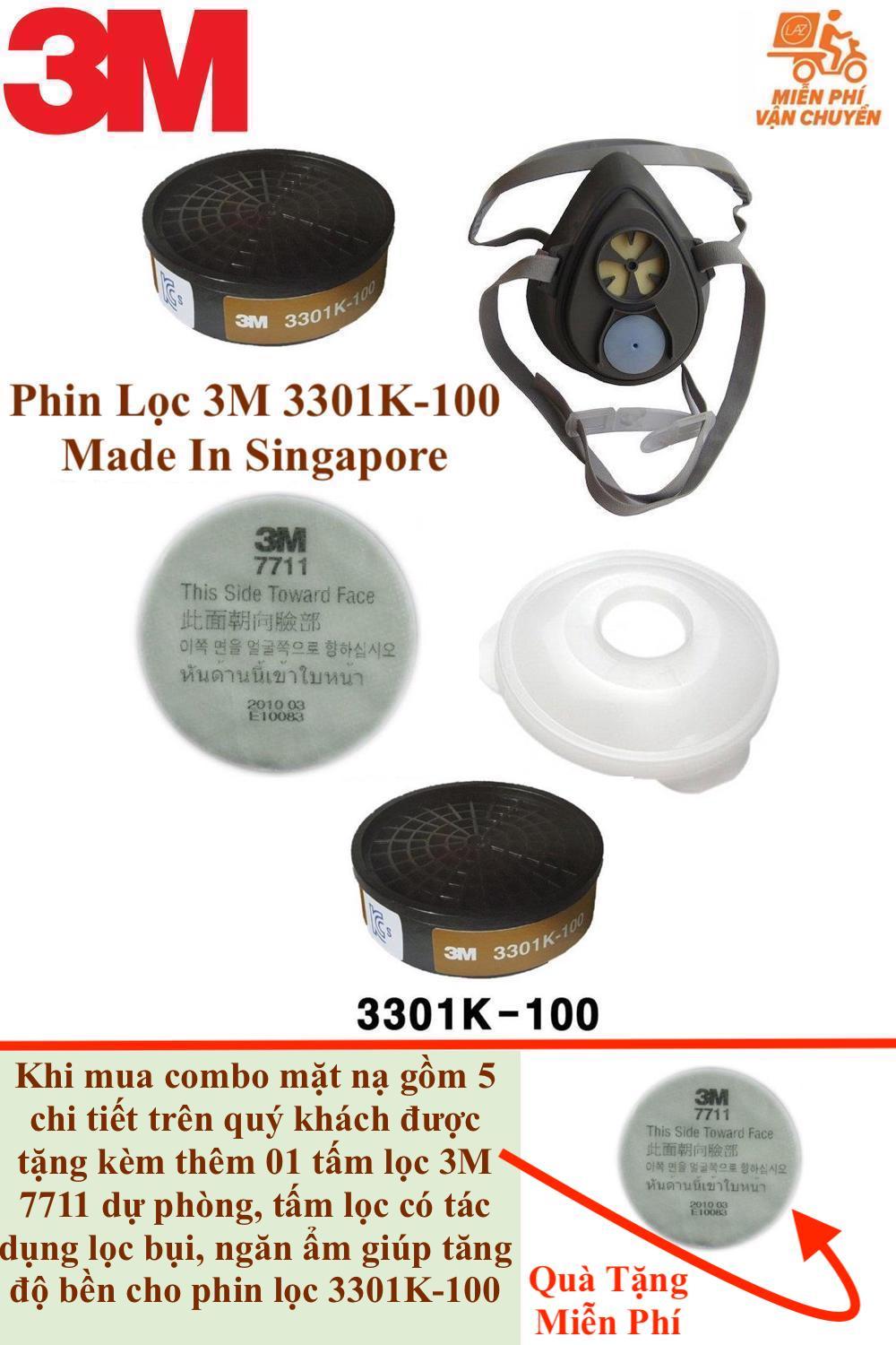 Combo 1 Mặt Nạ Lọc Độc 3M 3200 Đủ 4 Chi tiết gồm 1 mặt nạ 3200, 1 phin lọc 3301k-100 Singapore, 1 nắp giữ tấm lọc 774, 1 tấm lọc 7711. Ngoài ra còn thêm 1 Phin lọc 3301K-100 dự phòng. Mặt nạ phin lọc than hoạt tính có tác dụng lọc độc, chống khói