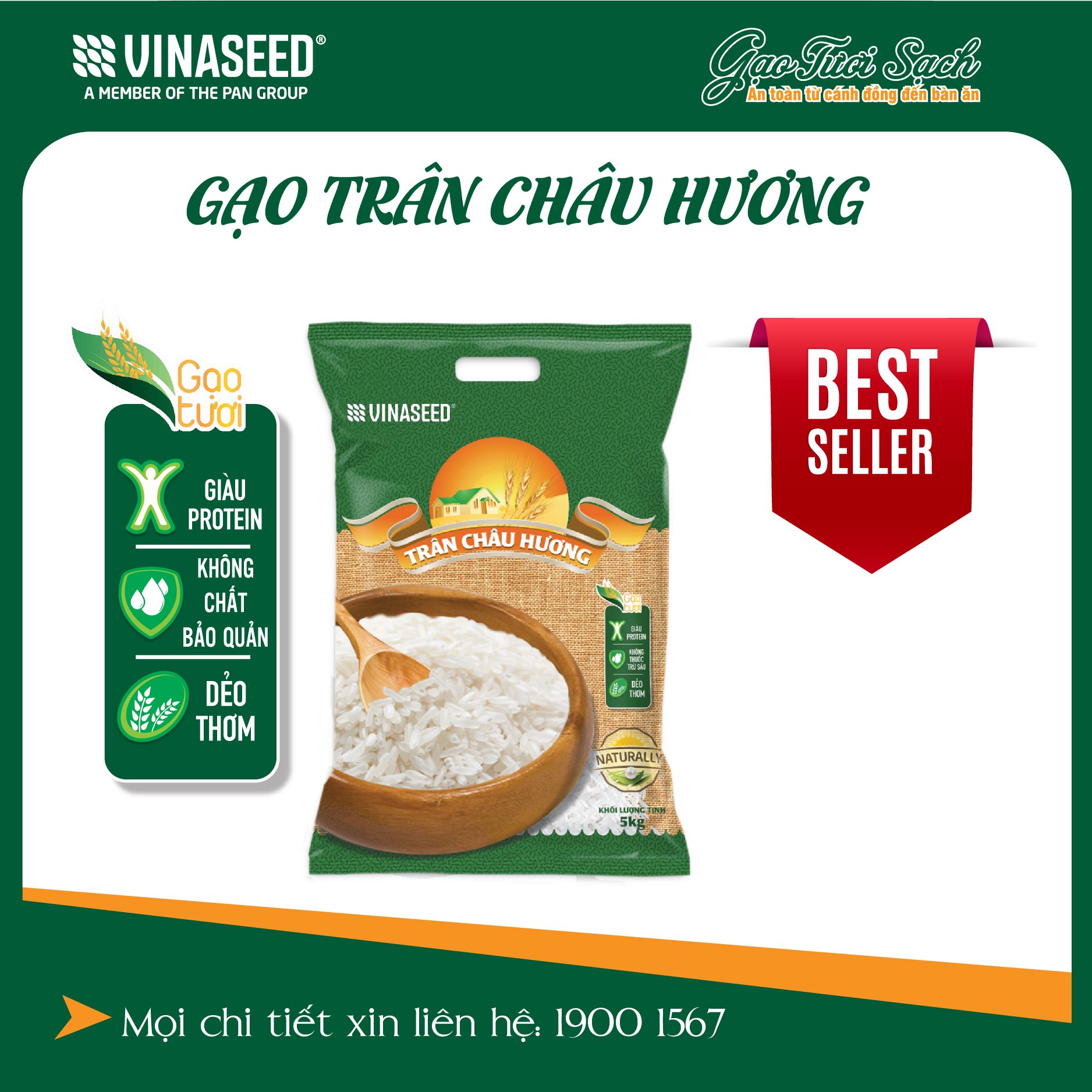 [HCM]Gạo Vinaseed Trân Châu Hương túi5kg - dẻo mềm thơm ngon cơm