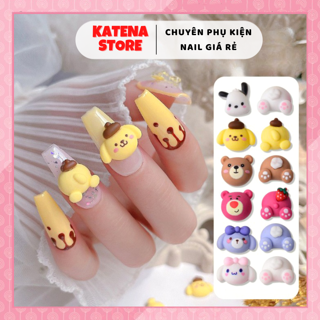 1 cặp - Charm Hoạt Hình Gấu Dâu Lotso,Thỏ, Gấu Nâu trang trí móng phong cách hàn quốc dễ thương