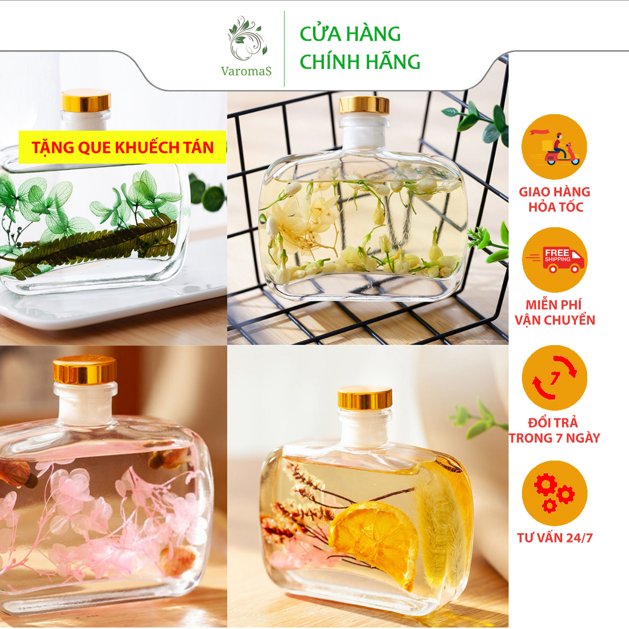 Tinh Dầu Thơm Phòng Lọ Khuếch Tán VaromaS 100ml thơm phòng ngủ, phòng khách tặng que gỗ khuếch tán khử mùi, lưu hương lâu dài KT02