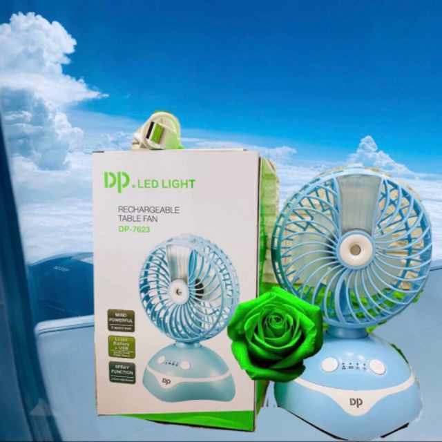 Quạt sạc tích điện có phun sương DP DP-7623 rất xinh xắn, mát mẻ và bền đẹp