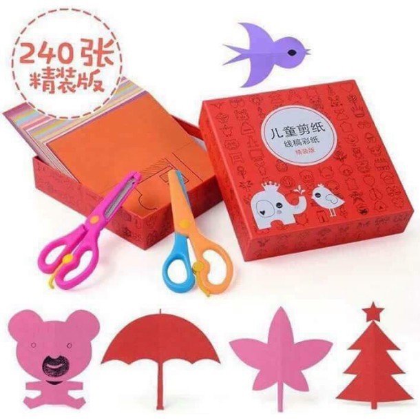 Bộ Cắt Giấy Thủ Công 240 Tờ Hình Ngộ Nghĩnh ( Kèm 2 Kéo Cắt )