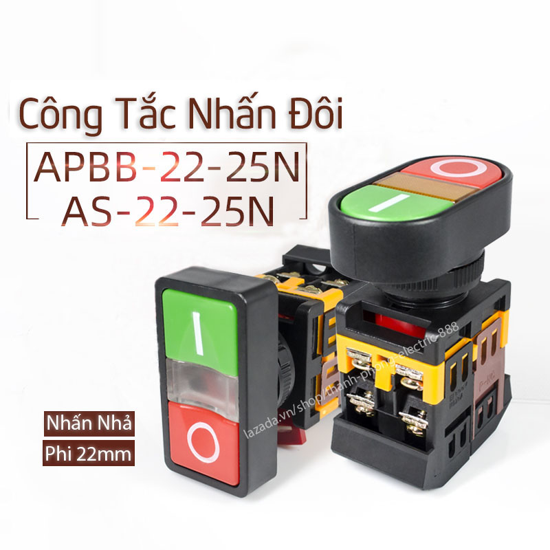 Công tắc nhấn đôi apbb-as-22&25n on-off có đèn 220vac