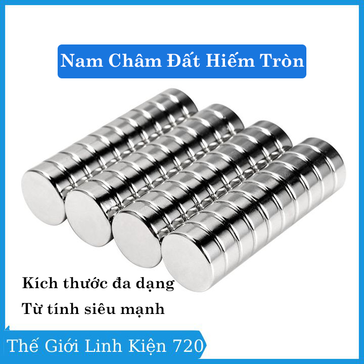 1 Viên nam châm vĩnh cửu tròn không lỗ nhiều kích thước, nam châm trắng từ tính siêu mạnh