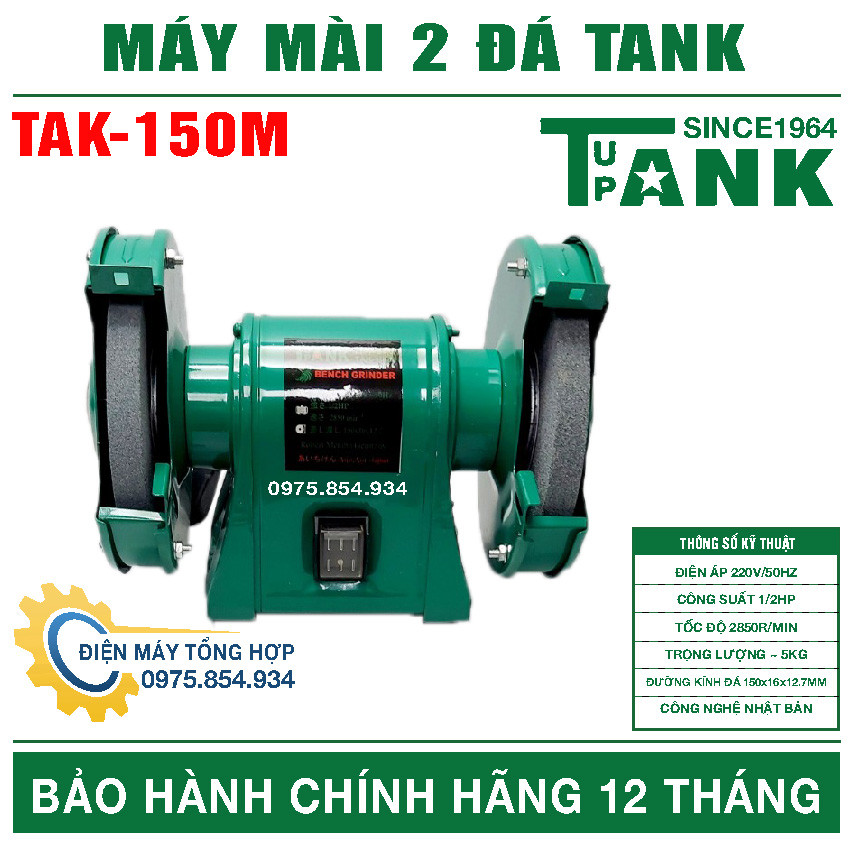 Máy mài 2 đá tak-150mm, máy mài để bàn công suất 1/2hp 100% dây đồng - tankking