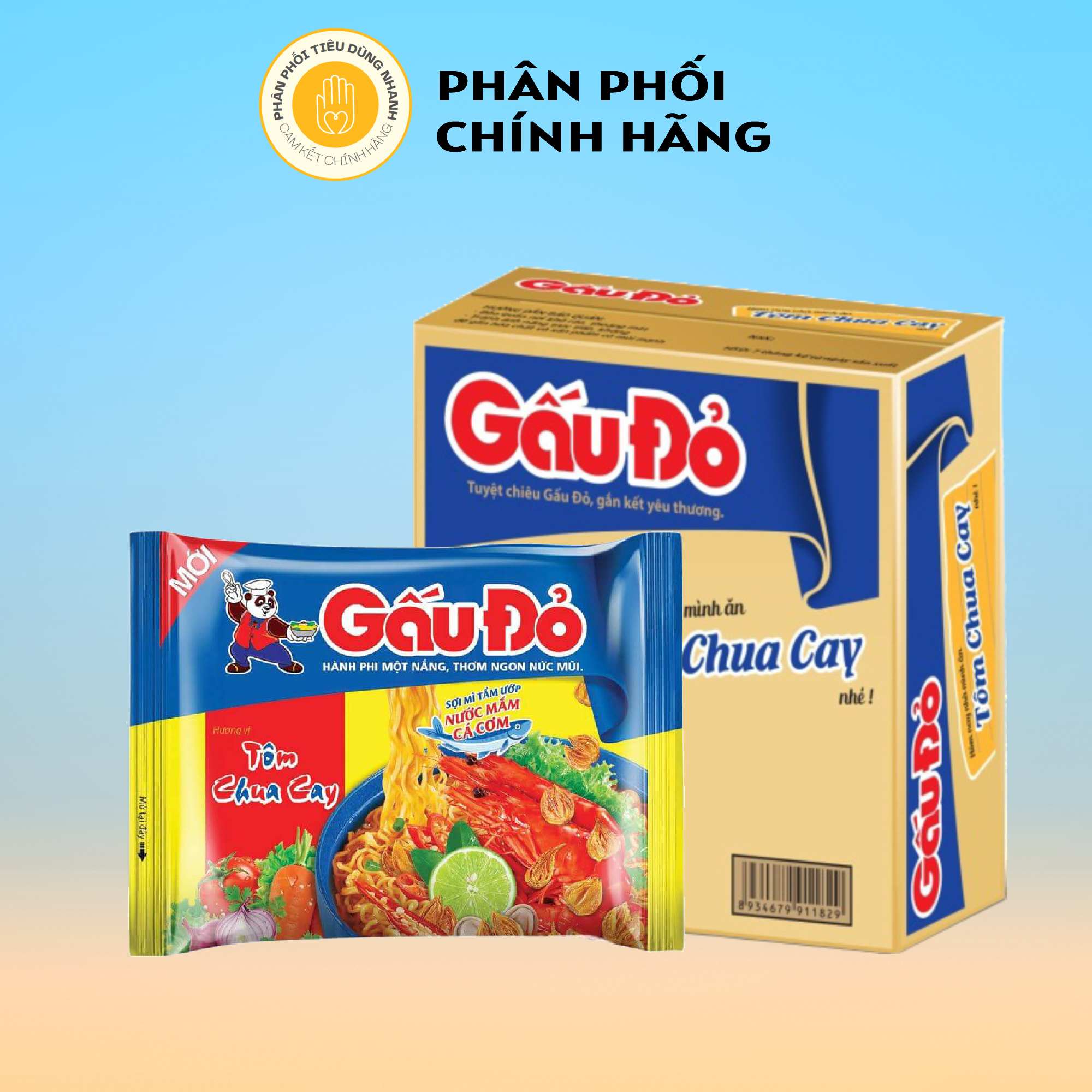 Thùng 30 gói mì ăn liền gấu đỏ tôm chua cay 63g