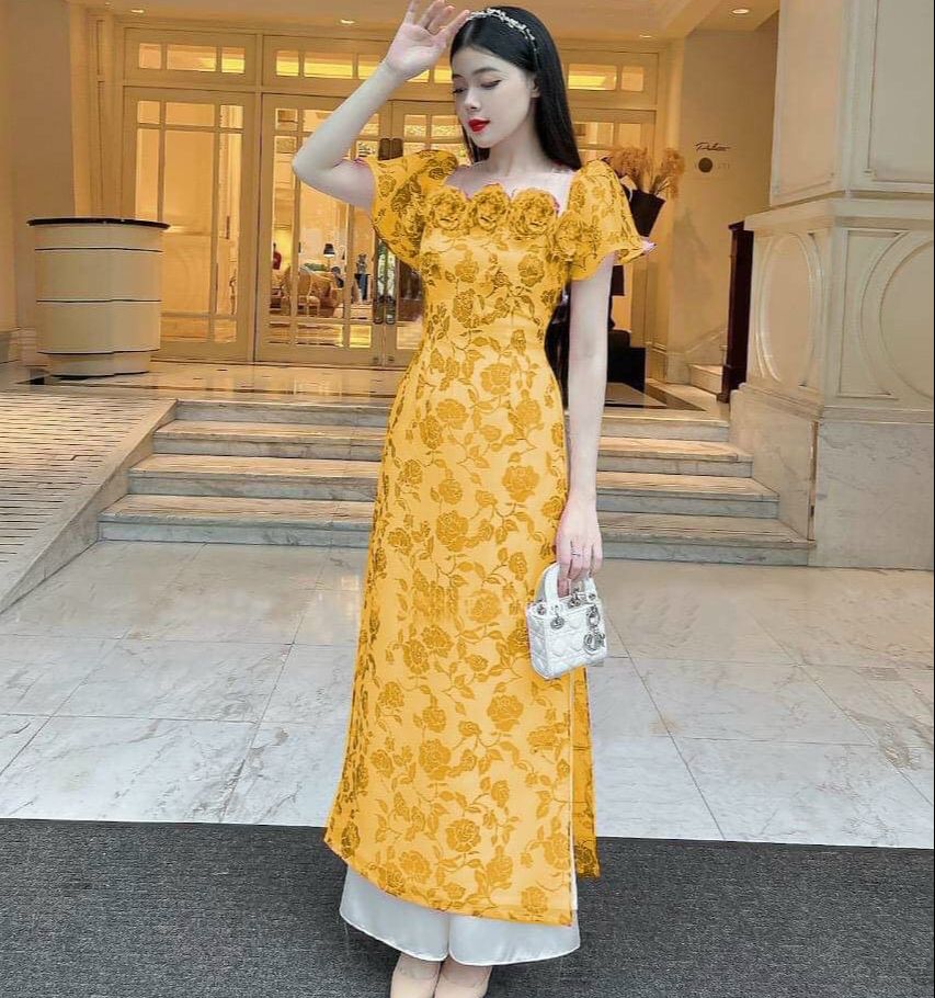Sét áo dài 4 tà kèm quần phối hoa xinh xắn