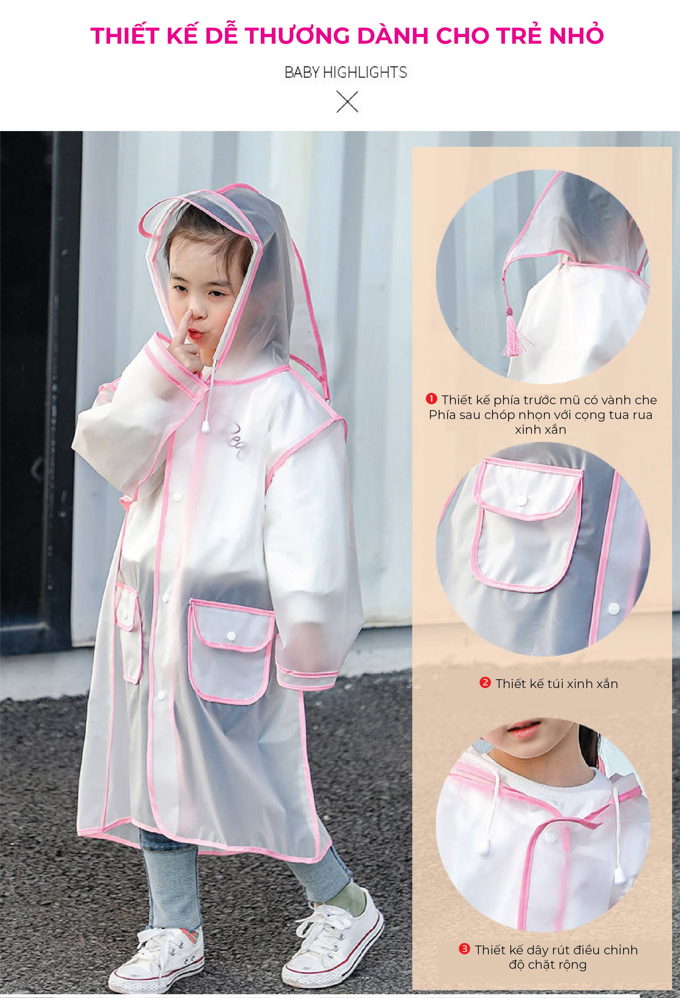 ÁO MƯA TRẺ EM CAO CẤP EVA - DỄ THƯƠNG CUTE - KIỂU MĂNG TÔ (Từ 3 tuổi đến 7 tuổi)
