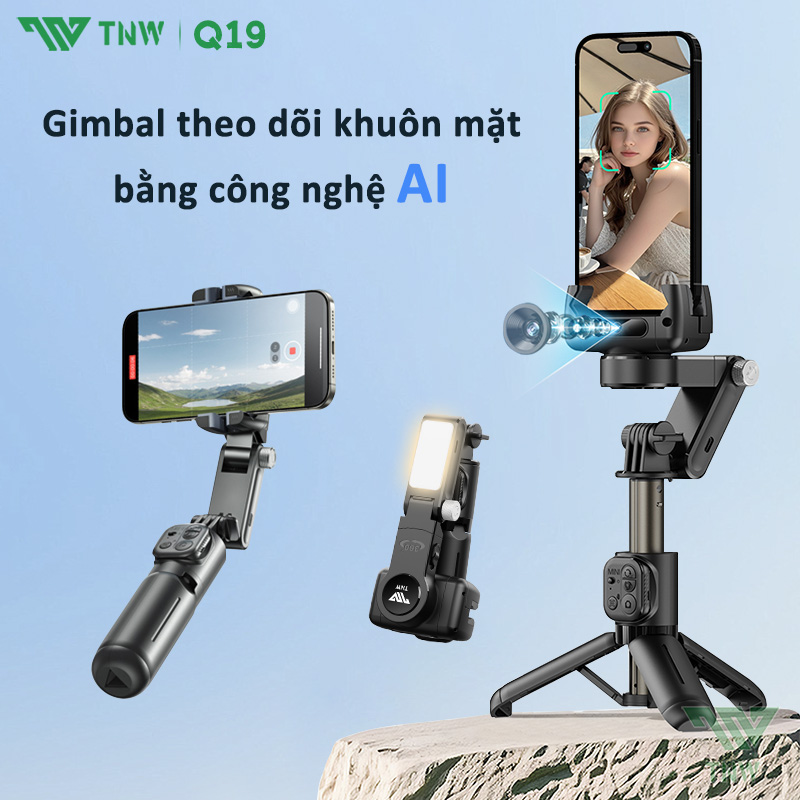 TNW Q19 Gimbal chống rung điện thoại,Gimbal điện thoại theo dõi chuyển động Q19 chân quay xoay 360 độ có dèn led