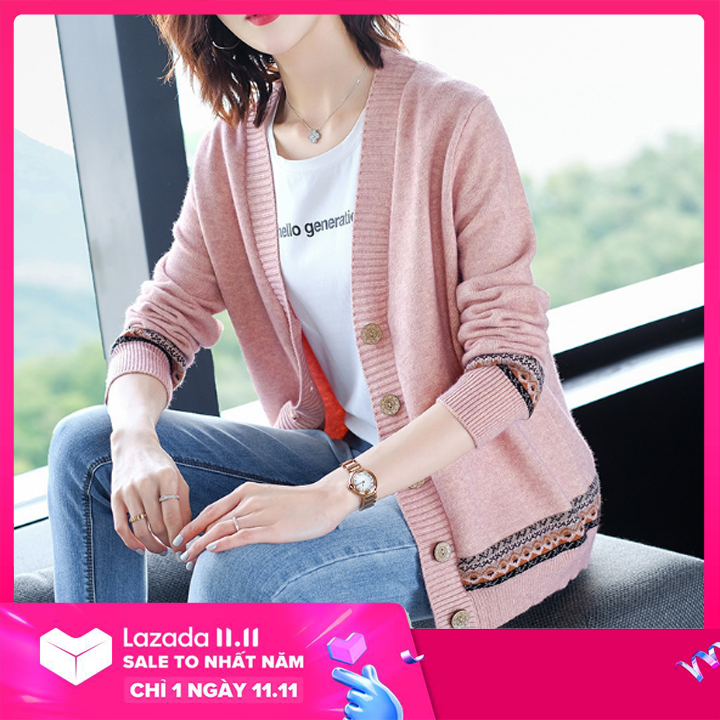 Áo len nữ cardigan họa tiết thổ cẩm