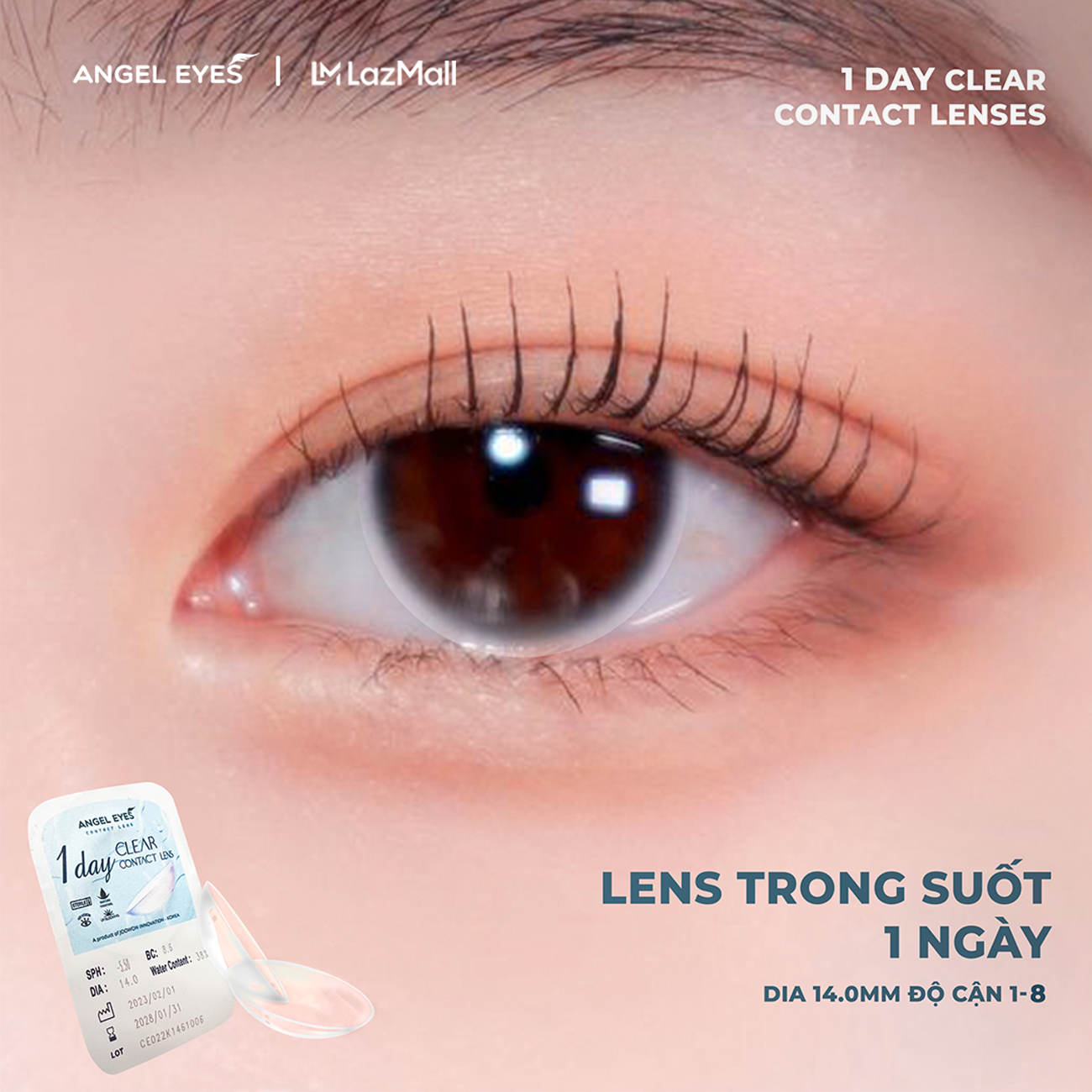 [RẺ VÔ ĐỊCH] Lens 1 ngày trong suốt Angel Eyes cho mắt nhạy cảm có độ cận từ 1 đến ̉8 độ (Kính áp tròng 1 ngày | Lens trong suốt 1 ngày | Kính áp tròng trong suốt 1 ngày | Lens dùng 1 lần không màu)