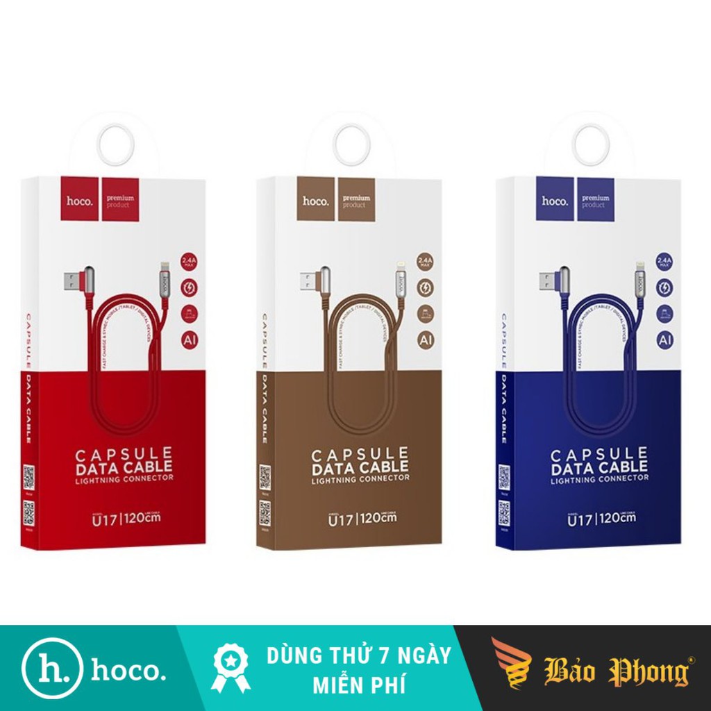 Cáp sạc iphone / ipad hoco u17 usb to lightning 2.4a dài 1.2m