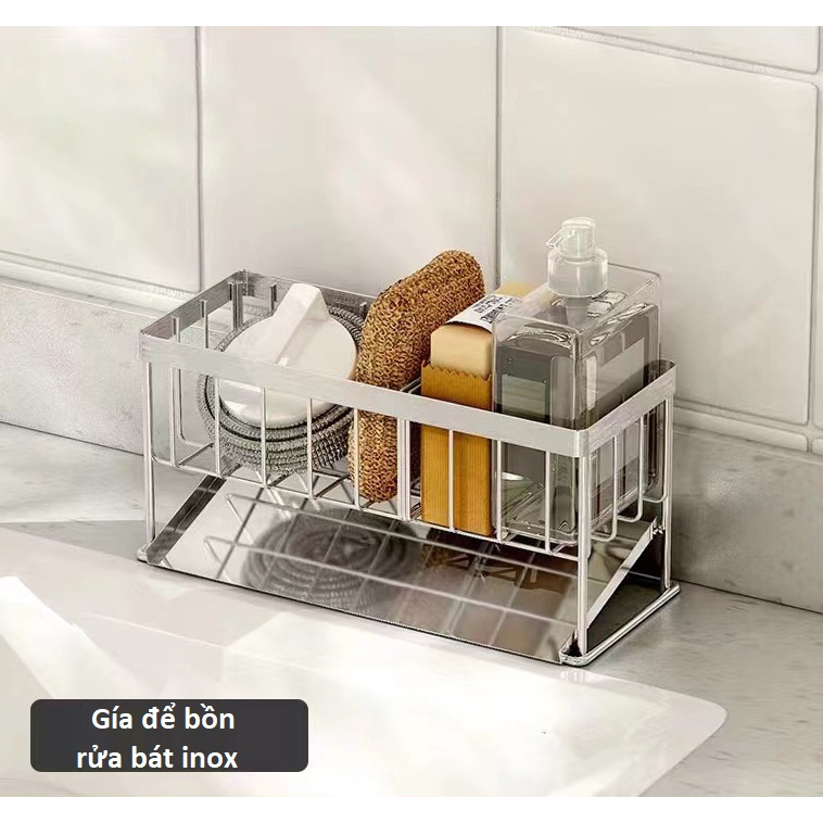 Kệ Để Đồ Rửa Chén Bát 2 Ngăn Inox Có Khay Hứng Nghiêng Nước Giá Để Rẻ Rửa Bát