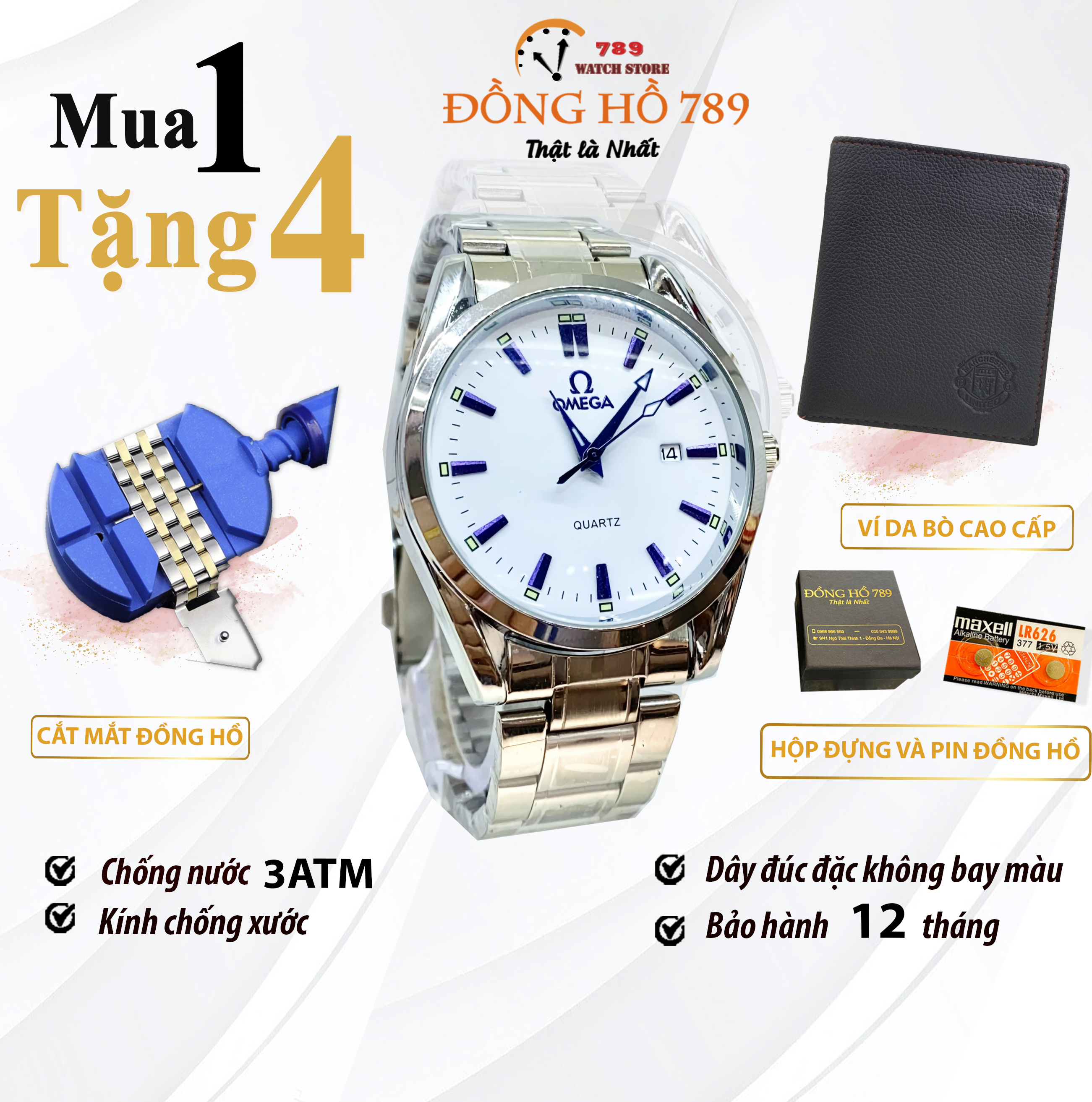 [KHUYẾN MẠI KHỦNG] TẶNG 1 Vòng Đá Phong Thủy + 2 pin AG4 trị giá 100.000đ Khi Mua Đồng Hồ Nam 0MEGA OM065 Chống Xước, Chống Nước