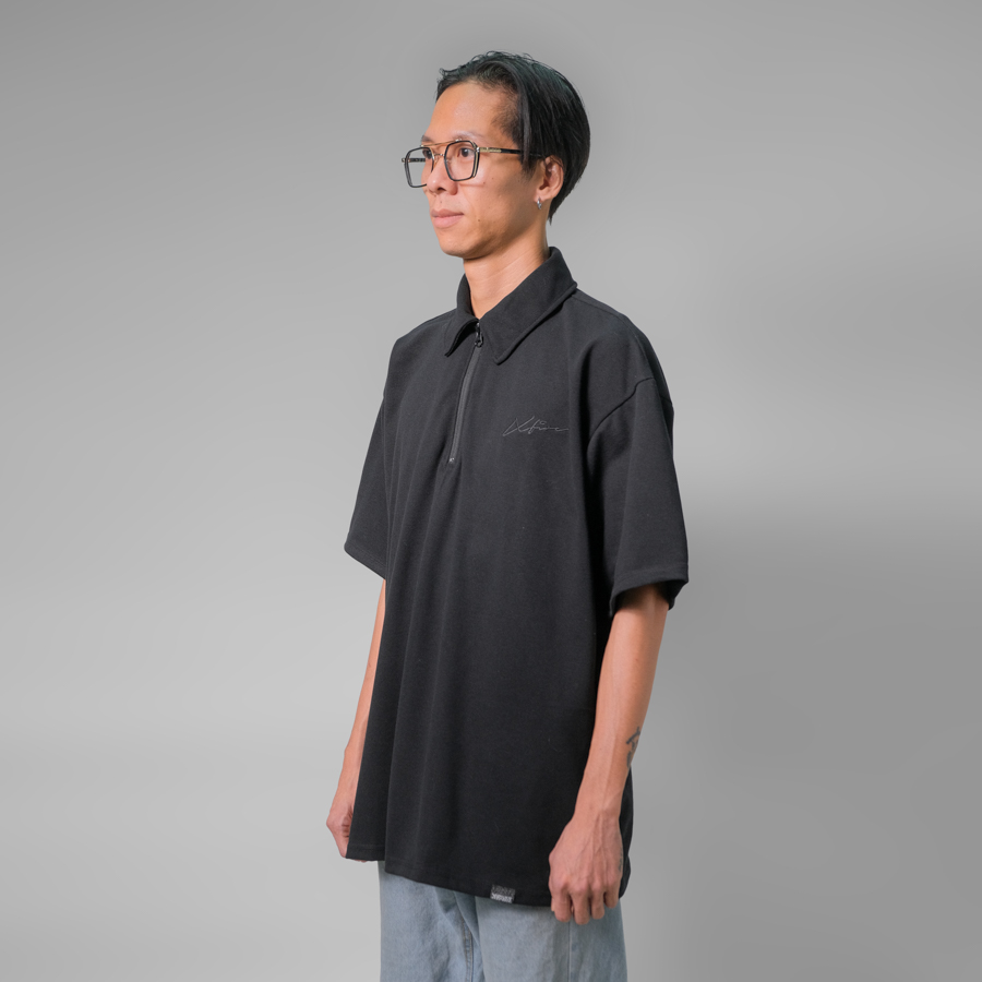 Áo phông thun polo nam nữ form rộng cá sấu ngắn tay màu đen by xfire polo-esscas-d422