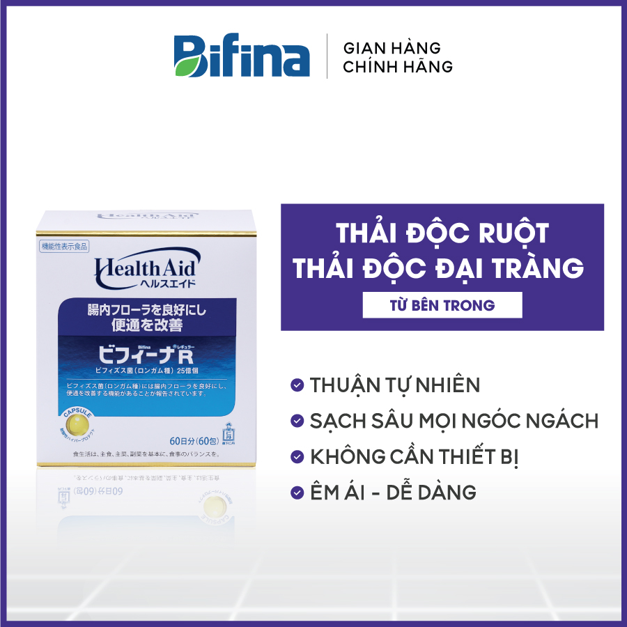 Thải độc đại tràng, thải độc ruột - bifina nhật bản, loại r hộp 60 gói