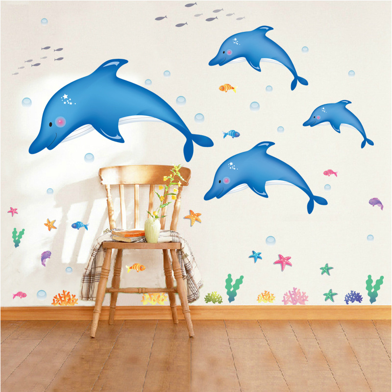 Decal dán tường Gia đình cá heo Sticker Tranh Dán Tường - HPMAY9168-Decal dán tường con vật, Decal dán tường cho bé