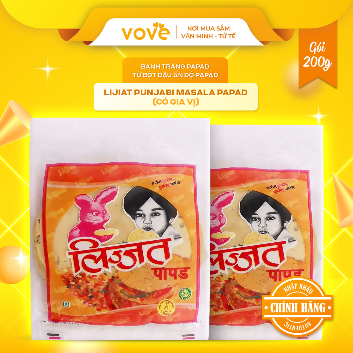 Bánh tráng Papad LIJIAT Punjabi Masala Papad 200gr