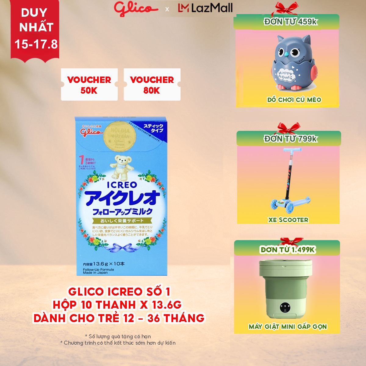 Sữa Glico Icreo Follow Up MilkDạng Thanh Bột Tiện Dụng - Hộp 10 x 13