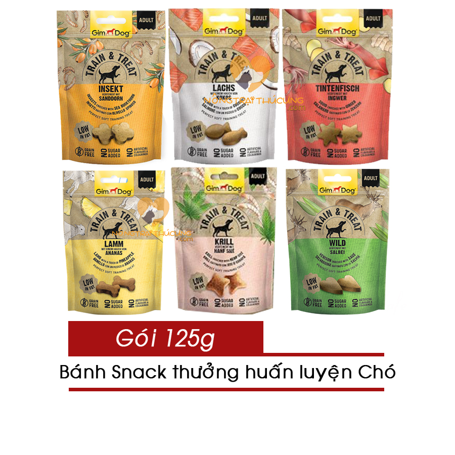 Snack thưởng - bánh thưởng gimdog train & treat cho chó gói 125g- giúp huấn luyện chó -