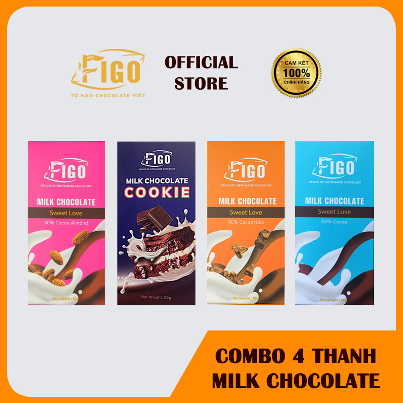 [SIÊU NGON-COMBO 4 HỘP 50G ĐỦ VỊ] Kẹo socola sữa Hạnh nhân, Hạt cacao, Hạt điều, không nhân 50g FIGO, đồ ăn vặt văn phòng siêu ngon