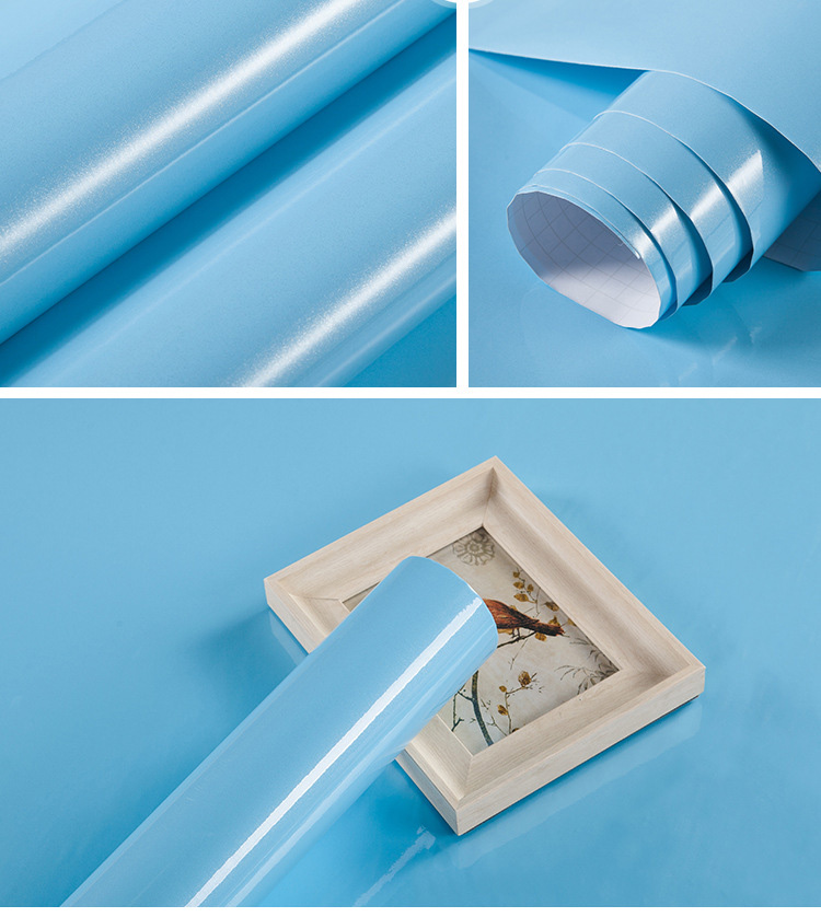 Giấy dán tường decal - màu xanh dương trơn - có sẵn keo mặt sau - khổ 1,2m