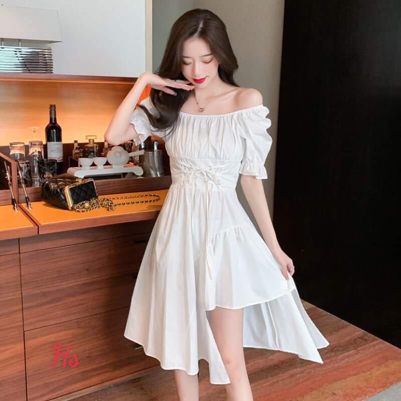 Váy đan bụng lệch tầng xẻ tà HSU1