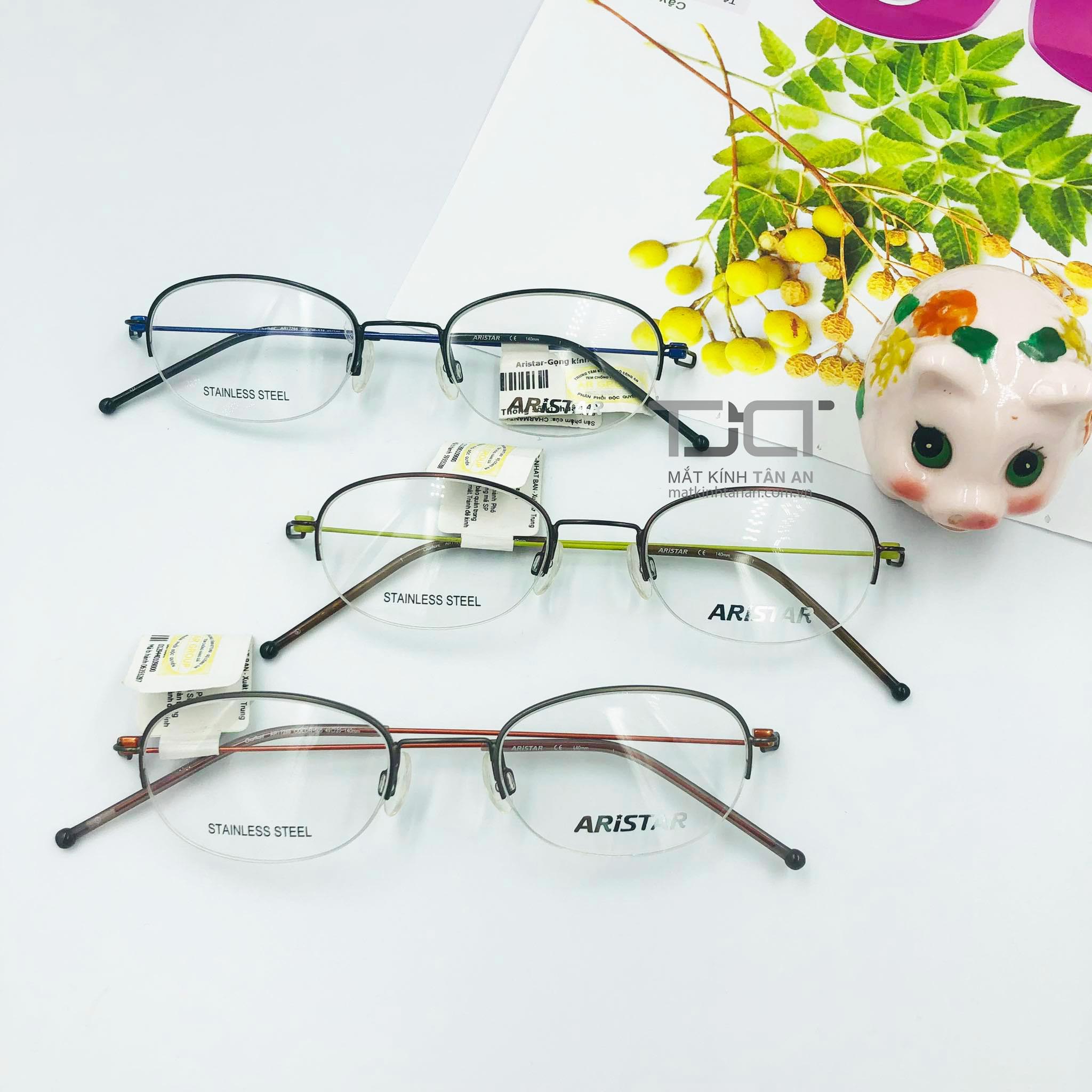 Gọng kính titan, không gĩ, siêu nhẹ, mảnh dành cho nữ, chính hãng nhật bản aristar ar17266