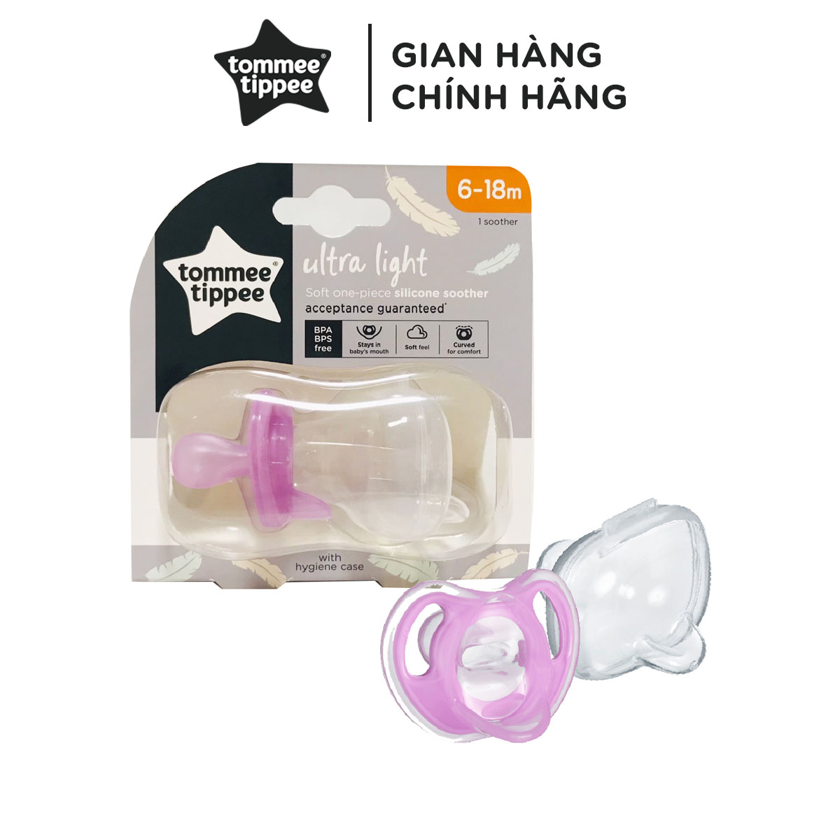 Ty ngậm silicon siêu nhẹ cho bé Tommee Tippee Ultra Light 6-18 tháng - Tím