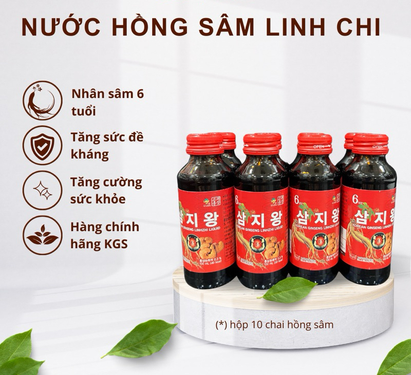 Nước hồng sâm linh chi kgs hàn quốc hộp 10 chai x 100ml - date 2025