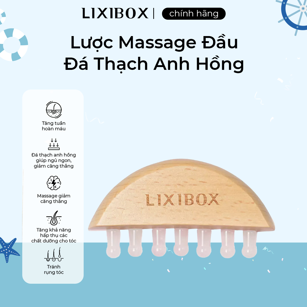 Lược Massage Đầu Đá Thạch Anh Hồng Lixibox Rose Quartz Head Massager